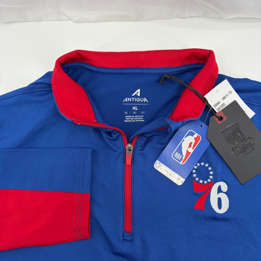 Antigua Philadelphia 76ers Mens XL Aspect Quarter Zip Pullover Blue Red NBA